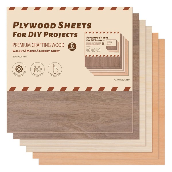 ROBOTIME 6-Pack Laser Wood Sheets 1/8" - 12 x 12