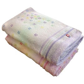 Imabari Towel Candy Flower Bath Towel Set of 2 (1 Blue and 1 Pink), Fast Absorbent, Quick Drying, Popular, Fluffy, Imabari Brand