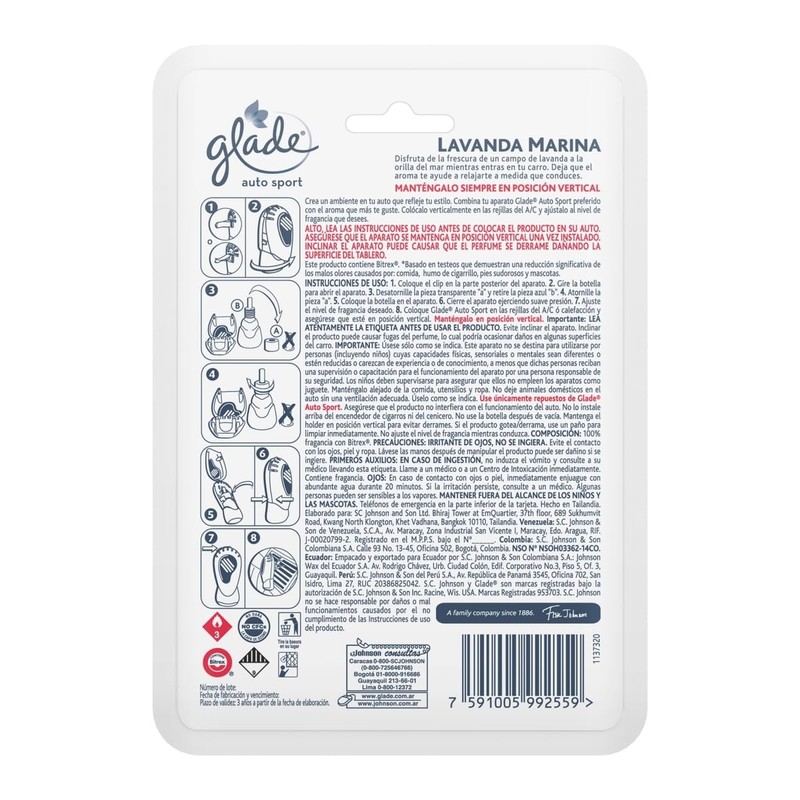 Glade Auto Sport, Aromatizante Liquido para Auto, Aroma Lavanda Marina,