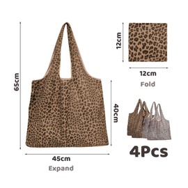 KSBBHDS 4 pieces leopard print shopping bag, shopping bag with large capacity, folding handbag, suitable for shopping, picnics and commuting.