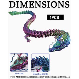 BNREOZA Pack of 1 Realistic 3D Printed Dragon, Movable 3D Printed Dragon, Movable Full Body Dragon, Rainbow Toy Decoration, Dragon Toy for Adults, Children (Red, Blue, Green)