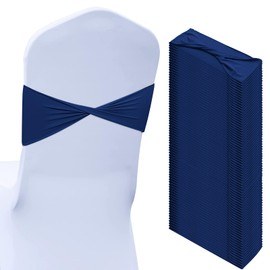 Kinlop 50 Pcs Spandex Chair Sashes Bows Chair Bands Slider Sashes for Covers Elastic Bands Ties Without Buckle Decorations for Wedding Party Events Ceremony Birthday(Navy Blue)