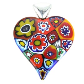 GlassOfVenice Murano Glass Color Splash Millefiori Heart Pendant
