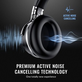 E7 MAX Wireless Active Noise Cancelling Headphones, Over Ear Bluetooth Headphones, 30H Playtime, Hi-Res Audio, Deep Bass - Built-in Microphone for Travel, Home, Office, Gym (Black)