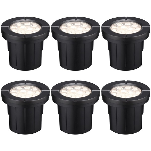 LEONLITE 6W Well Lights Landscape LED In Ground Outdoor, Low Voltage 12-24V AC/DC, IP67 Waterproof Aluminum in-Grade Up Lighting for Trees, CRI 90 3000K, Black, Pack of 6