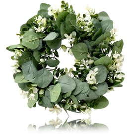 Artificial Eucalyptus Wreath Decorative Door Wreath Hanging Wreath with Green Leaves Artificial Eucalyptus Garland for Wedding Garden Hanging Wall Patio Party Decoration