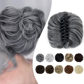 Elailite Hairpiece with Clip, Hair Bun Hair Pieces, Hair Bun Hair Scrunchie with Hair, Dark Grey Hair Extension with Elastic Band, Claw Clip, Ponytail Bun (Calibre 15 cm)