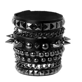 Eigso 3 Pcs Leather Studded Punk Cuff Bracelet Set for Men Women 80s Rock Retro Vintage Goth Spikes Wristbands for Man Woman