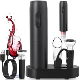 OUARTV Sacacorchos Vino, Sacacorchos Electrico USB-C, 6 en 1 Abridor de vino eléctrico, Adecuado para cocina, bar, reuniones familiares, amantes del vino.