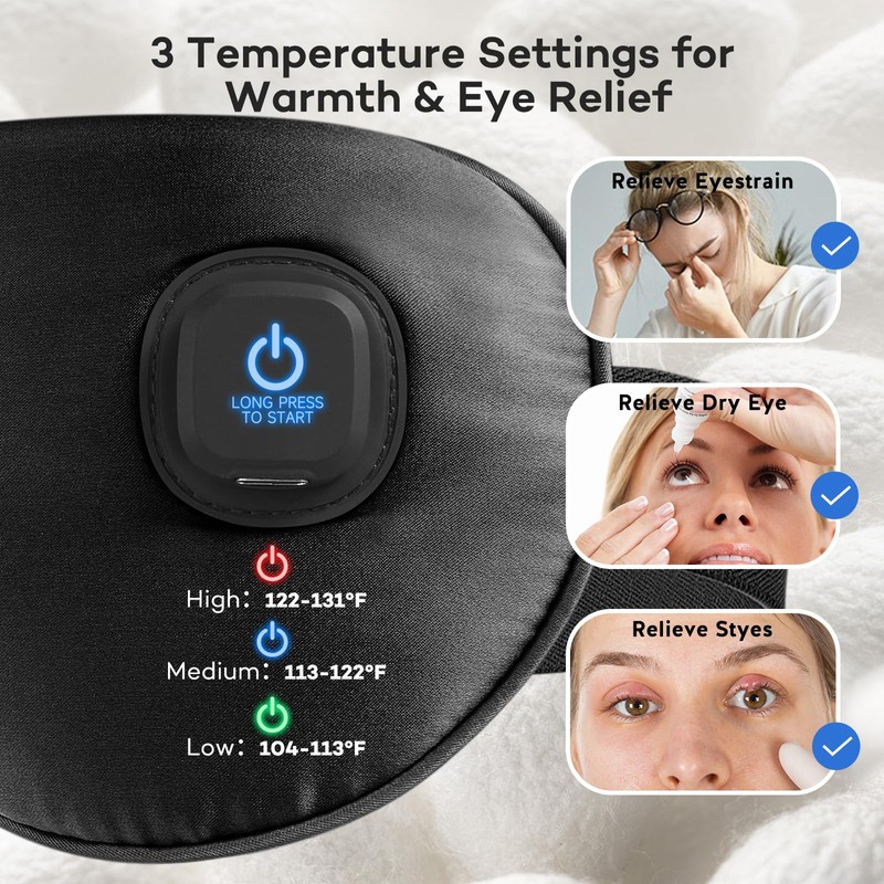 Ezona Silk Cordless Heated Eye Mask, Warm Eye Compress Mask