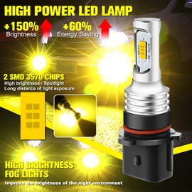 HONLEEX DC/AC 9-36V PSX26W 12278 LED Fog Light Bulbs, Amber 3000K 10W 1800LM 12278C1 H28W 26W LED Fog Light Bulbs,Non-polarity, 2 x 3570 Chips Lamps for Cars,Trucks,SUVs.(2-Pack).