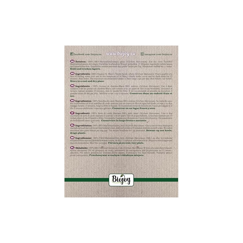 Biojoy Biojoy BIO-Mariendistelsamen ganz (1 kg), ideal fr Mariendistel Tee