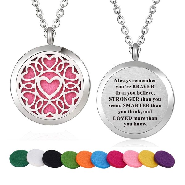 Stainless Steel Heart Aroma Therapy Aromatherapy Essential Oil Diffuser Necklace Locket Pendant