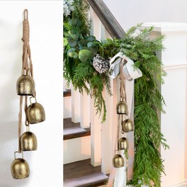 Christmas Bells Decor, Resonant Gold Bells, Christmas Hanging Bell for Bells Christmas Decor, Rustic Iron Decorative Bells, SEMPOMA