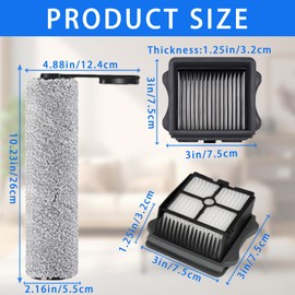 MZY LLC Brush Roller Replacement and HEPA Vacuum Filter for Tineco Floor ONE S6/S7 Pro Combo Cordless Wet Dry Vacuum Cleaner, 2 Multi-Surface Brush Rollers,4 HEPA Filters and 1 Brush