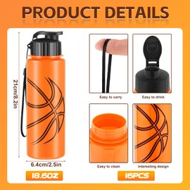 Olgaa 16 Pcs Basketball Water Bottle Bulk 20 oz Basketball Reusable Water Drink Bottles Sports Accessories for Party Favor Players Lovers Team Gifts