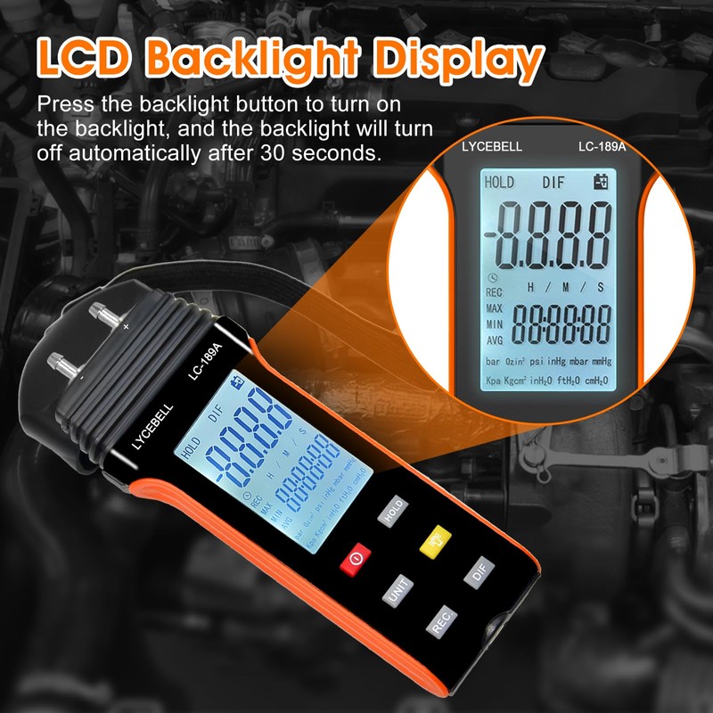 LC-189A Manometer, Digital Air Pressure Meter, Differential Pressure Gauge, HVAC