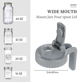 Xylanor Mason Jar Pour Spout Lid for Wide Mouth Jars, Mason Jar Pitcher Flip Cap Airtight Lid With Handle, Leak-Proof and Durable, Pack of 4