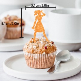 18pcs Colorful Silhouette Glitter Lady Dessert Cupcake Topper Pick for Makeup Princess Queen Party Theme Decor Supplies Women Girls Happy Birthday Anniversary Wedding Party Decoration