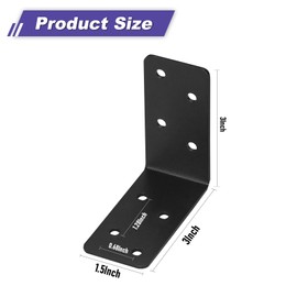 20Pcs L Bracket,3"x3"x1.5" Heavy Duty Corner Brace,2mm Steel Shelf Bracket,Black Joist Right Angle Brackets,90 Degree L Shape Bracket for Furniture,Bed,Timber,Shelf Brackets