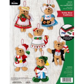 Bucilla, Tradiciones de oso de peluche, apliques de fieltro, kit de fabricación de adornos de 6 piezas, perfecto para manualidades, manualidades y manualidades de manualidades, 89646E