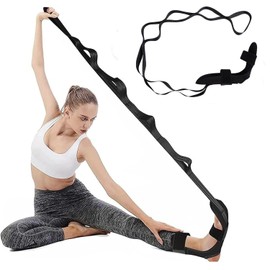 1 Pack Yoga Stretching Strap,Black Calf Stretcher with Adjustable loops,6 Loop Fitness Fascia Stretcher,Flex Strap,for Exercise Rehabilitation Pilates Leg Calf Body Training