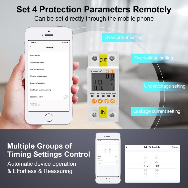 OELFFOW WiFi Circuit Breaker Smart Miniature Circuit Breaker - Single