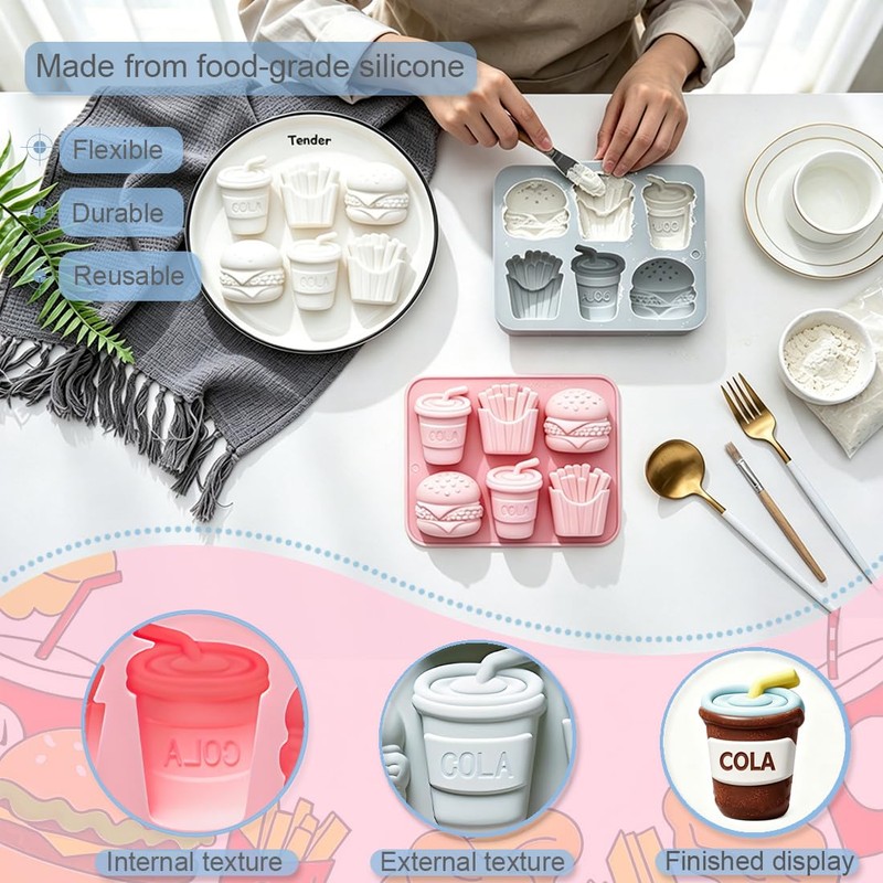 2 Pack Silicone Mold Fast Food Set (Burger, Fries, Cola)