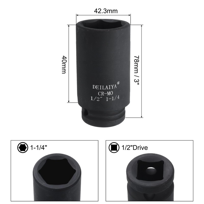 sourcing map 1-1/4 Inch SAE Deep Impact Socket 1/2 Inch
