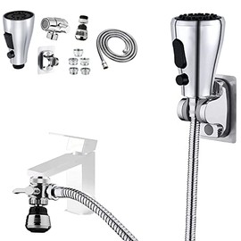Kitchen Faucet Sink Sprayer Attachment Set,3 Modes Sink Sprayer Replacement Head with Stainless Steel Hose,Faucet Aerator and Brass Diverter Valve (5 pcs Adapter) for Washing Fruit,Dishes and Hair1