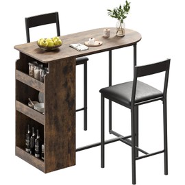 GAOMON Small Kitchen Table for 2, Space-Saving Kitchen Table Set for Two, Featuring Stylish Bar Chairs and Integrated Storage Shelves, Perfect for Cozy Breakfast Nooks or Compact Dining Areas, Brown