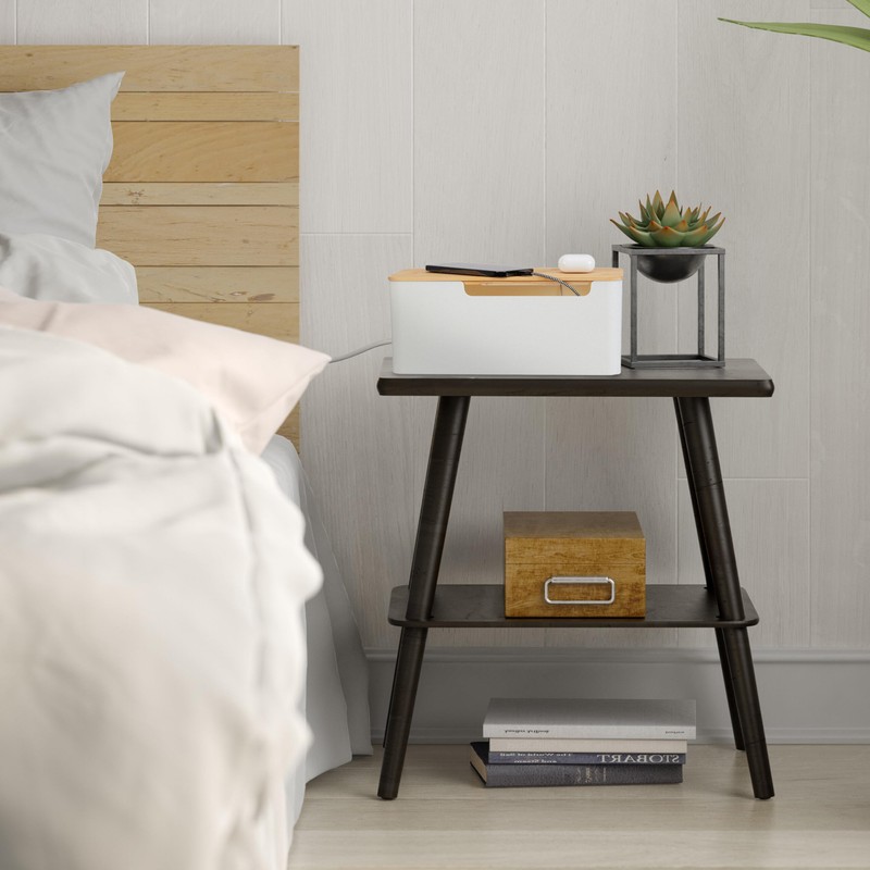 Relaxdays Cable Box for 2 Power Strips, Bamboo Lid, Plastic,