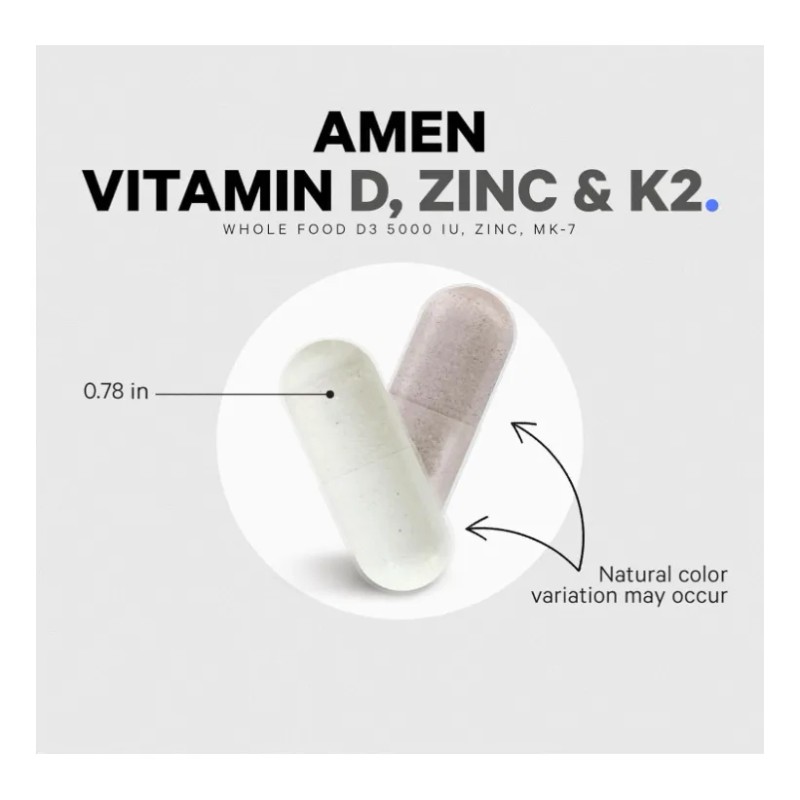 Amen Vitamin D, K2 & Zinc. 60 Capsulas Sabor Sin