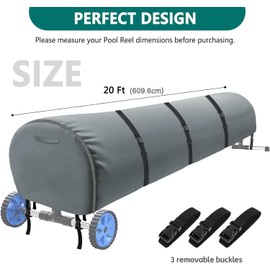 TORUTA Pool Reel Cover Grey for Pools Reel up to 20' Wide 600DHeavy Duty Waterproof Pool Solar Blanket Reel Cover Paired with Buckle Accessories