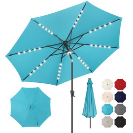 AckMizz 10ft Solar Umbrella Outdoor - Lighted Patio Umbrella with 40 LED Lights Waterprool Uv Protection, Table Umbrella with Tilt & Crank for Pool, Porch, Garden, Deck, Backyard(Sky Blue)