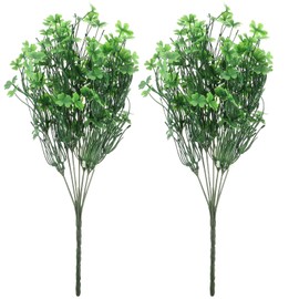 Alipis Artificial Four Leaf Stems, 2pcs Patricks Day Branches Flower Picks, Fake Shamrock Leaves Greenery Bundle for DIY Wedding Vase Filler Floral Arrangement