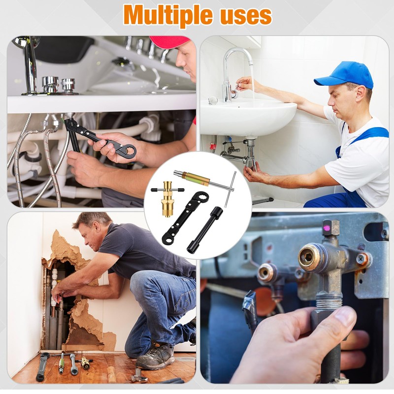 Lanties 4 Pcs Angle Stop Wrench Kit Plumbing Tool, Olive