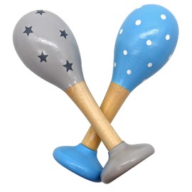 PREMYO Rassel Baby Musik Spielzeug - Holzspielzeug Maracas Babyspielzeug - Punkte Sterne Blau Grau