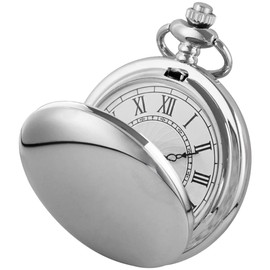 Alwesam Silver Smooth Quartz Pocket Watches Round Roman Numeral White Dial with 37cm Chain Best Gifts