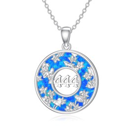 PROESS Angel Number Necklace for Women Lover Mother Sterling Silver 444 Necklace with Blue Opal Flower Pendant Jewelry Gifts