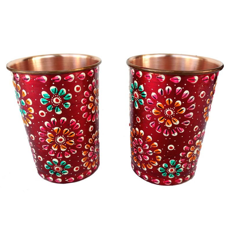 Rastogi Handicrafts Pure Copper Glass Tumblers Hand Painting Art Work