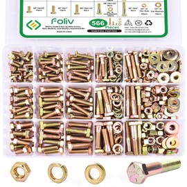 FOLIV 566Pcs Heavy Duty Bolts and Nuts Assortment Kit, Grade 8 Hex Screws Bolts Nuts Kit, 1/4-20 5/16-18 3/8-16, 15 Common Sizes Included