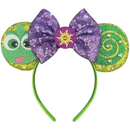 Bolonar Mouse Ears Headband for Women Adult, Green Frog Hairband with Beads Sequin Ears