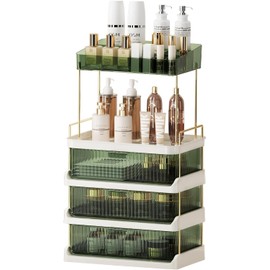 STORICANS Makeup Organizer for Vanity,with 3 Drawers and Removable Vanity Tray,Large Capacity Skincare Organizers,Bathroom Countertop Organizer for Cosmetics, Perfume, Skincare