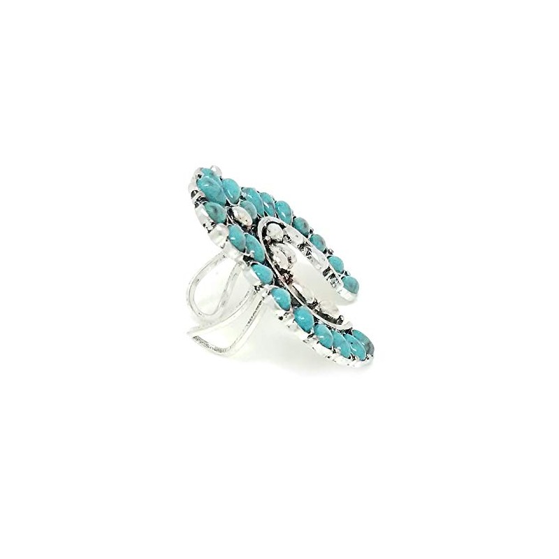 Emulily Western Turquoise Squash blossom Adjustable Cuff Ring
