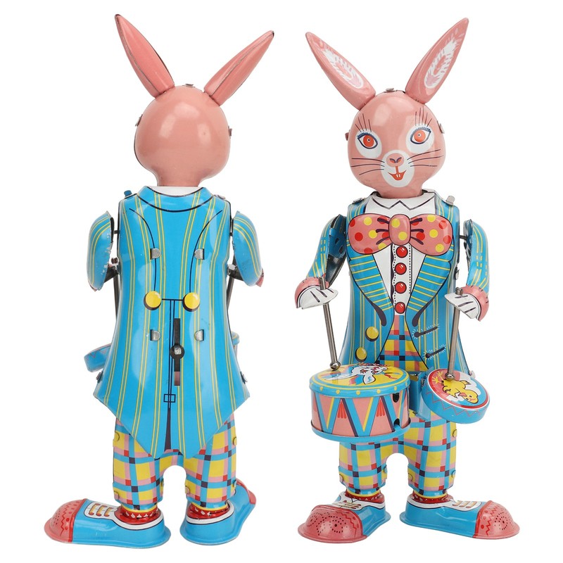 Rabbit Clockwork Toy Retro Metal Swinging Drumming Rabbit Wind Up