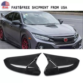 GEARZAAR Carbon Fiber Black Rear OX Horn View Mirror Cover Caps For Honda Civic 2016-2022