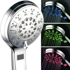 Hotel Spa 3 Colors LED Hand Shower with Temperature Display, Chrome, 4.25"