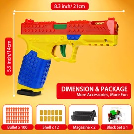 Building Block Toy Gun, Automatic Shell Ejecting Gun Soft Bullet Toy Pistol with DIY Building Brick Set, Shooting Games Education Model Gifts for Kids, Boys, Girls