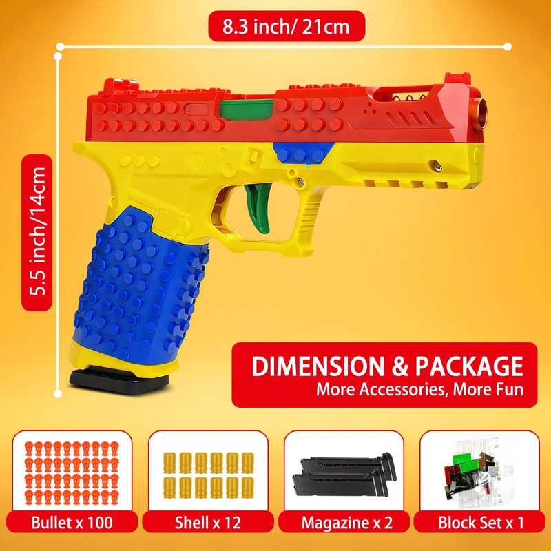 Building Block Toy Gun, Automatic Shell Ejecting Gun Soft Bullet